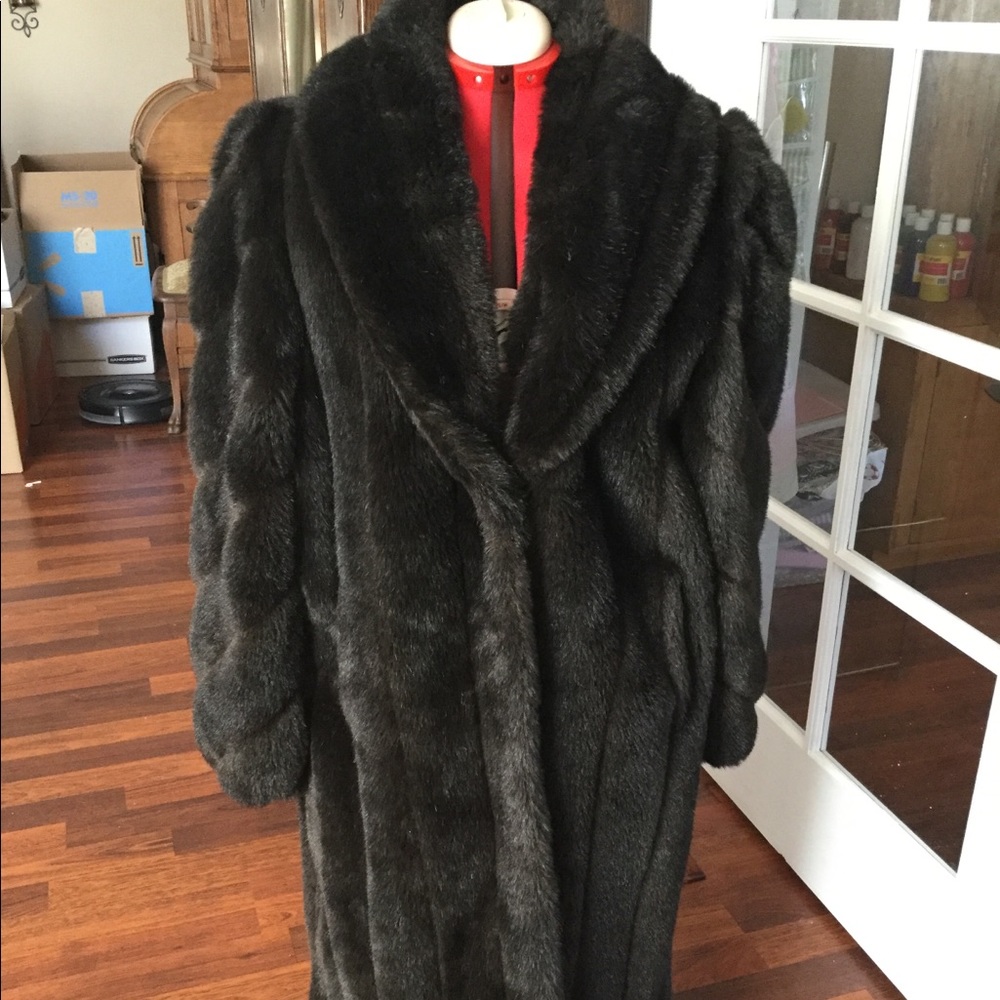 Stunning Long Black Faux Mink Coat